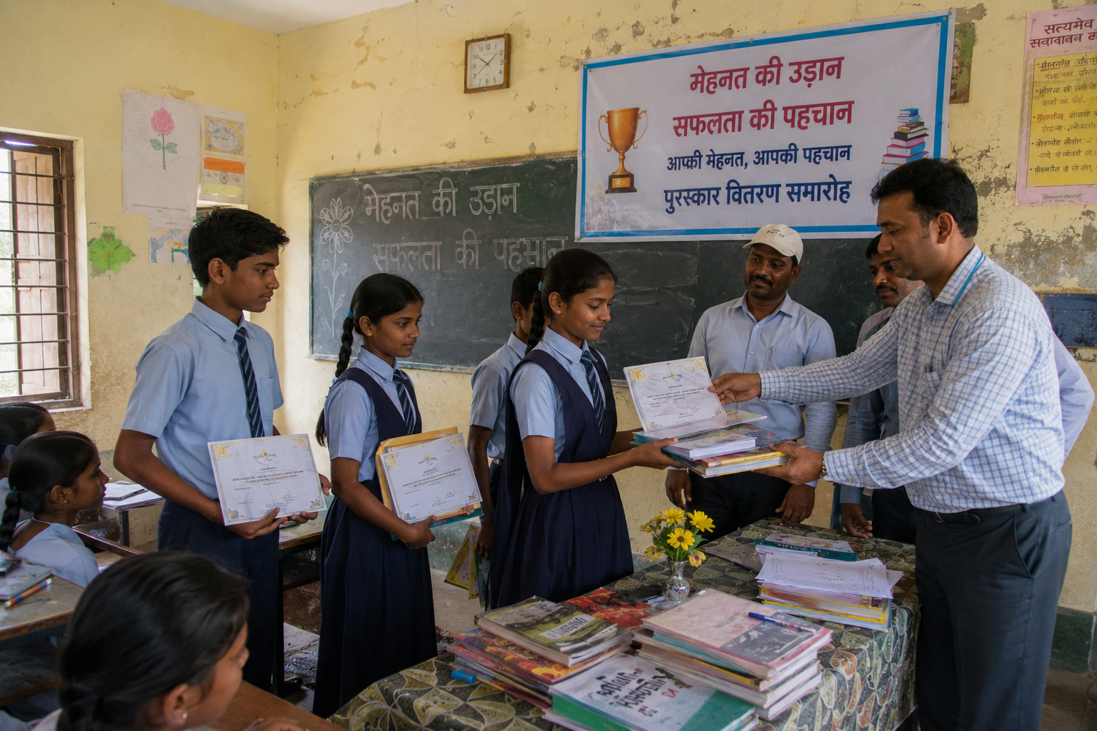 Students receiving certificates - पुरस्कार वितरण