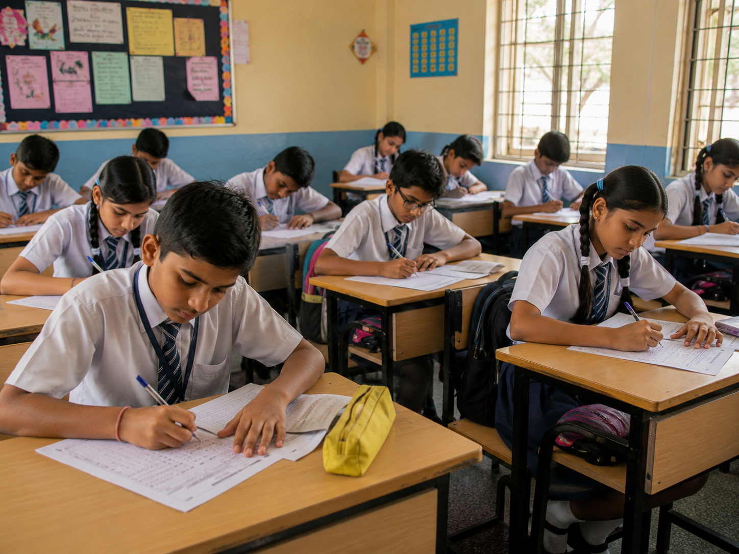 Govt school students writing Olympiad OMR
