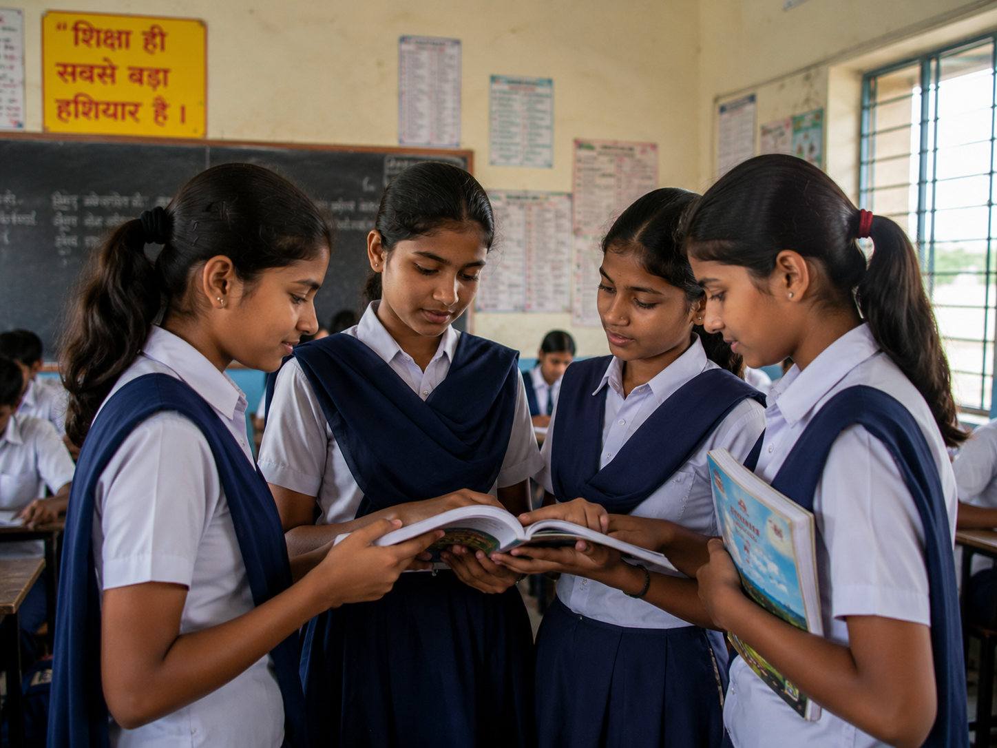 Govt school girls studying together